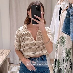 Saylor Beige Crochet Crop Top